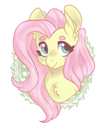 Size: 600x700 | Tagged: safe, artist:creatiivetrash, fluttershy, pony, g4, bust, chest fluff, eyebrows, female, looking at you, looking sideways, portrait, smiling, solo