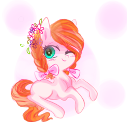 Size: 878x865 | Tagged: safe, artist:pinkablue, oc, oc only, oc:flowering, pony, bowtie, braid, female, flower, flower in hair, solo