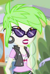 Size: 481x710 | Tagged: safe, screencap, cherry crash, equestria girls, equestria girls specials, g4, my little pony equestria girls: mirror magic, background human, clothes, cropped, cute, ear piercing, earring, jewelry, lipstick, piercing, sunglasses, vest