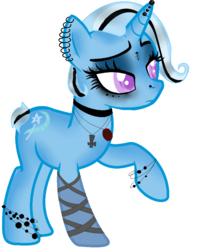 Size: 752x952 | Tagged: safe, artist:lovemypuppy22, trixie, pony, unicorn, g4, alternate hairstyle, choker, ear piercing, earring, eyeshadow, female, goth, horn, horn piercing, jewelry, makeup, mare, necklace, nose piercing, nose ring, piercing, simple background, solo, white background, wristband