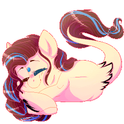 Size: 500x500 | Tagged: safe, artist:skimea, oc, oc only, oc:pixel, earth pony, pony, animated, ear flick, female, gif, leonine tail, mare, prone, simple background, sleeping, solo, tail feathers, transparent background