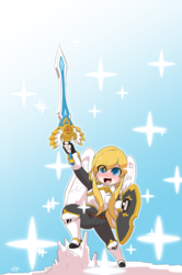 Size: 2310x3474 | Tagged: safe, artist:wherewolfs, oc, oc only, oc:guardian dreamer, human, armor, fantasy class, high res, humanized, knight, male, maplestory2, solo, sparkles, sword, warrior, weapon, winged humanization, wings