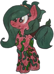 Size: 1024x1404 | Tagged: safe, artist:binkyt11, oc, oc only, oc:terra flora, plant pony, female, leaves, mare, older, simple background, solo, traditional art, transparent background, vine