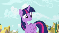 Size: 680x382 | Tagged: safe, screencap, coconut cream, toola roola, twilight sparkle, alicorn, earth pony, pony, fame and misfortune, g4, animated, annoyed, dropped ice cream, female, food, gif, glowing horn, horn, ice cream, magic, telekinesis, twilight sparkle (alicorn), twilight sparkle is not amused, unamused