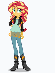 Size: 1536x2048 | Tagged: safe, artist:limedazzle, sunset shimmer, equestria girls, g4, boots, clothes, female, hand on hip, high heel boots, jacket, leather jacket, shoes, show accurate, simple background, solo, vector, white background
