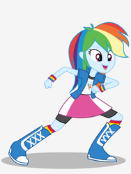Size: 1536x2048 | Tagged: safe, artist:limedazzle, rainbow dash, equestria girls, g4, boots, clothes, compression shorts, female, open mouth, shoes, show accurate, simple background, skirt, socks, solo, white background, wristband