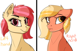 Size: 3180x2100 | Tagged: safe, artist:isorrayi, oc, oc only, earth pony, pony, bust, female, high res, left hand challenge, mare, meme, portrait, right hand challenge