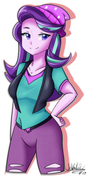 Size: 1200x2439 | Tagged: safe, artist:jovalic, starlight glimmer, equestria girls, equestria girls specials, g4, mirror magic, beanie, clothes, cute, female, glimmerbetes, hand on hip, hat, pants, smiling, solo, torn clothes, vest