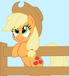 Size: 1115x1233 | Tagged: safe, artist:dosey--doe, applejack, earth pony, pony, g4, bipedal, bipedal leaning, cute, female, fence, jackabetes, leaning, mare, solo