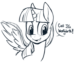 Size: 900x743 | Tagged: safe, artist:higglytownhero, twilight sparkle, alicorn, pony, g4, cute, female, heart, j.g. wentworth, monochrome, solo, twiabetes, twilight sparkle (alicorn)