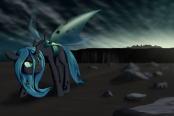 Size: 3600x2400 | Tagged: safe, artist:styroponyworks, queen chrysalis, changeling, changeling queen, g4, to where and back again, crying, female, former queen chrysalis, high res, looking back, solo