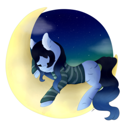 Size: 2000x2000 | Tagged: safe, artist:minetane, oc, oc only, oc:shayla, earth pony, pony, crescent moon, high res, moon, simple background, sleeping, sleeping on moon, solo, tangible heavenly object, transparent background, ych result