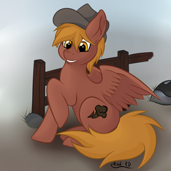 Size: 2000x2000 | Tagged: safe, artist:red-rd, oc, oc only, oc:calamity, pegasus, pony, fallout equestria, high res, male, raised hoof, solo, stallion