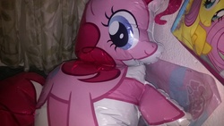 Size: 2560x1440 | Tagged: safe, pinkie pie, earth pony, pony, g4, balloon, irl, kite, mylar balloon, photo, shiny