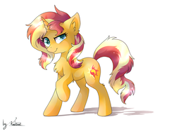 Size: 1707x1280 | Tagged: safe, artist:kaliner123, sunset shimmer, pony, unicorn, g4, chest fluff, ear fluff, female, mare, simple background, smiling, solo, white background