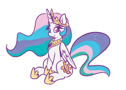 Size: 1505x1077 | Tagged: safe, artist:graphene, princess celestia, alicorn, pony, g4, crown, female, horseshoes, jewelry, looking at you, mare, peytral, regalia, simple background, sitting, smiling, solo, white background