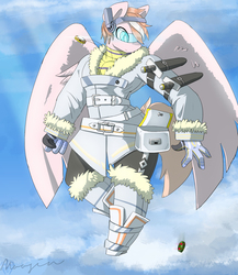 Size: 2000x2300 | Tagged: safe, artist:mopyr, oc, oc only, oc:oree, pegasus, anthro, clothes, high res, jacket, knife, outfit, solo, weapon