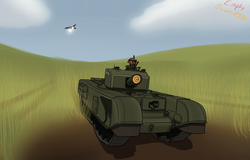 Size: 2784x1787 | Tagged: safe, artist:the-furry-railfan, oc, oc only, oc:mad jack, pony, fallout equestria, fallout equestria: empty quiver, aircraft, bagpipes, bomber, brodie helmet, churchill (tank), churchill avre, cloud, grass field, hat, helmet, hill, jet, mortar, musical instrument, plane, tank (vehicle), xb/a-1 valkyrie