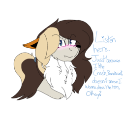 Size: 2560x2560 | Tagged: safe, artist:brokensilence, oc, oc only, oc:misty serenity, pony, blushing, bust, chest fluff, crash bandicoot (series), dialogue, high res, portrait, scrunchy face, shrunken pupils, simple background, solo, transparent background