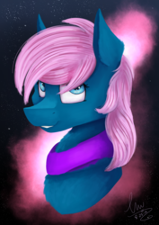 Size: 2480x3508 | Tagged: safe, artist:lav-cavalerie, oc, oc only, oc:little lynx, pegasus, pony, bust, female, high res, mare, portrait, solo, space