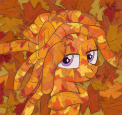 Size: 652x619 | Tagged: safe, artist:heartlyrosalie, tree hugger, earth pony, pony, g4, atg 2017, camouflage, female, leaves, mare, newbie artist training grounds, solo