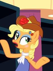 Size: 2048x2732 | Tagged: safe, artist:justsomepainter11, applejack, earth pony, pony, equestria girls, g4, make up shake up, my little pony equestria girls: summertime shorts, simple ways, and then there's rarity, applejack is best facemaker, applejewel, cowboy hat, equestria girls ponified, female, hat, high res, human pony applejack, lipstick, makeup, ponified, scene interpretation, show accurate, solo