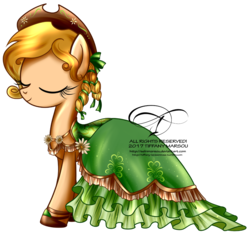 Size: 1002x932 | Tagged: safe, artist:tiffanymarsou, oc, oc only, oc:serenity rose, earth pony, pony, clothes, commission, cowboy hat, dress, eyes closed, female, gala dress, hat, mare, solo, stetson