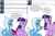 Size: 1204x800 | Tagged: safe, artist:dekomaru, trixie, twilight sparkle, pony, tumblr:ask twixie, g4, ask, belly button, female, lesbian, pregnant, ship:twixie, shipping, sitting, tumblr, water breaking, wet