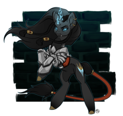 Size: 2690x2551 | Tagged: safe, artist:kez, oc, oc only, oc:shivzda, pony, unicorn, armor, elder scrolls online, female, glowing eyes, glowing horn, high res, horn, horseshoes, mage, piercing, ponified, rearing, solo