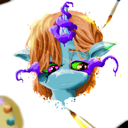 Size: 1200x1200 | Tagged: safe, artist:karrionnut, oc, oc only, oc:ivory canvas, pony, canvas, dark magic, magic, paintbrush, painting, palette, solo, sombra eyes, surreal