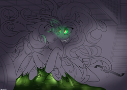 Size: 1450x1035 | Tagged: safe, artist:backlash91, idw, fili-second, mane-iac, pony, g4, commission, crowbar, glowing eyes, imminent death, imminent murder, insanity, looking at each other, power ponies, scared, stuck