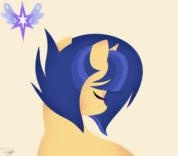 Size: 2216x1940 | Tagged: safe, artist:velveagicsentryyt, oc, oc only, oc:velvet sentry, pony, unicorn, bust, eyes closed, female, mare, offspring, parent:flash sentry, parent:twilight sparkle, parents:flashlight, portrait, solo