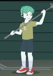 Size: 451x649 | Tagged: safe, screencap, chase reverb, equestria girls, equestria girls specials, g4, my little pony equestria girls: movie magic, background human, clothes, male, microphone, shoes, shorts, sneakers, socks, solo