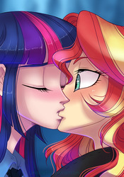 Size: 700x1000 | Tagged: safe, artist:limreiart, sunset shimmer, twilight sparkle, fanfic:long road to friendship, equestria girls, g4, eyes closed, fanfic, fanfic art, female, human coloration, kissing, lesbian, ship:sunsetsparkle, shipping