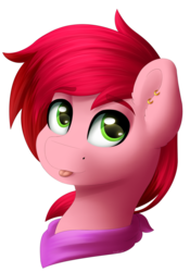 Size: 748x1069 | Tagged: safe, artist:spirit-dude, oc, oc only, oc:cotton candy, pony, :p, bandana, bust, ear piercing, earring, femboy, jewelry, male, piercing, portrait, solo, tongue out