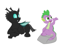 Size: 1240x877 | Tagged: safe, artist:alixnight, spike, thorax, changeling, dragon, g4, the times they are a changeling, duo, simple background, vector, white background