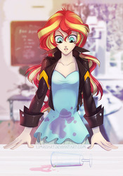 Size: 700x1000 | Tagged: safe, artist:limreiart, sunset shimmer, fanfic:long road to friendship, equestria girls, g4, fanfic, fanfic art, female, human coloration, solo, spilled drink, stain