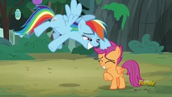 Size: 1920x1080 | Tagged: safe, screencap, rainbow dash, scootaloo, pony, campfire tales, g4, discovery family logo