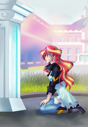 Size: 700x1000 | Tagged: safe, artist:limreiart, sunset shimmer, fanfic:long road to friendship, equestria girls, g4, canterlot high, fanfic, fanfic art, female, human coloration, portal, solo