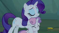 Size: 1920x1080 | Tagged: safe, screencap, rarity, sweetie belle, pony, unicorn, campfire tales, g4, bite mark, discovery family logo, female, filly, fly-der bite, foal, mare