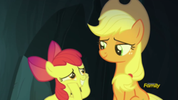 Size: 1920x1080 | Tagged: safe, screencap, apple bloom, applejack, earth pony, pony, campfire tales, g4, discovery family logo