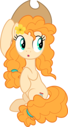 Size: 5000x9347 | Tagged: safe, artist:sollace, pear butter, pony, g4, the perfect pear, .svg available, :o, absurd resolution, accessory swap, cute, female, hat, open mouth, raised hoof, show accurate, simple background, sitting, solo, transparent background, vector