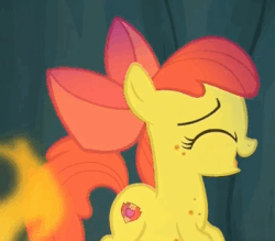 Size: 398x349 | Tagged: safe, screencap, apple bloom, earth pony, pony, campfire tales, g4, animated, female, fire, fly-der bite, gif, trotting, trotting in place