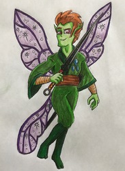 Size: 2245x3075 | Tagged: safe, artist:bozzerkazooers, thorax, changedling, changeling, equestria girls, g4, equestria girls-ified, high res, king thorax, traditional art, weapon