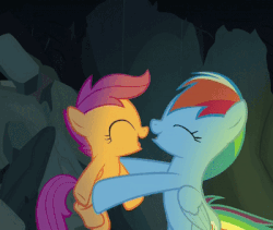Size: 400x338 | Tagged: safe, screencap, rainbow dash, scootaloo, pony, campfire tales, animated, boop, cropped, cute, cutealoo, cutie mark, daaaaaaaaaaaw, dashabetes, duo, female, fluttering, gif, hnnng, holding a pony, noseboop, nuzzling, raised eyebrow, scootalove, sisterly love, smiling, sweet dreams fuel, the cmc's cutie marks, upsies, weapons-grade cute, wholesome