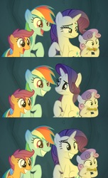 Size: 1280x2112 | Tagged: safe, screencap, rainbow dash, rarity, scootaloo, sweetie belle, pegasus, pony, unicorn, campfire tales, g4, cave, cute, female, filly, happy, mare, smiling