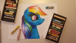 Size: 4032x2268 | Tagged: safe, artist:seppe000, rainbow dash, pony, g4, female, oil pastel, solo, traditional art