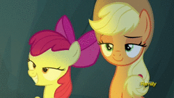 Size: 1920x1080 | Tagged: safe, screencap, apple bloom, applejack, earth pony, pony, campfire tales, g4, adorabloom, animated, cute, discovery family logo, duo, excited, female, lidded eyes, mare, shrunken pupils, sisters, smiling, sound, squeak, squeal, webm