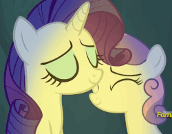 Size: 512x400 | Tagged: safe, screencap, rarity, sweetie belle, pony, unicorn, campfire tales, g4, animated, cave, cute, diasweetes, duo, eyes closed, eyeshadow, female, filly, foal, gif, hair flip, light, makeup, mare, multicolored mane, nuzzling, raribetes, sibling love, siblings, sisterly love, sisters, smiling