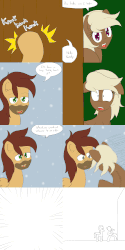 Size: 1600x3200 | Tagged: safe, artist:jake heritagu, oc, oc only, oc:high rise, oc:sandy hooves, pony, comic:ask motherly scootaloo, animated, comic, falcon punch, gif, knocking, punch, snow, stubble